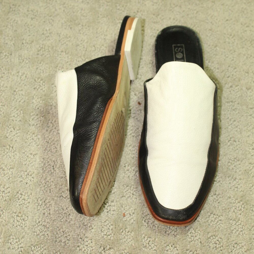 Sol Sana Women's Sz 5.5 Black and Cream Block Color Flat Mule Shoes